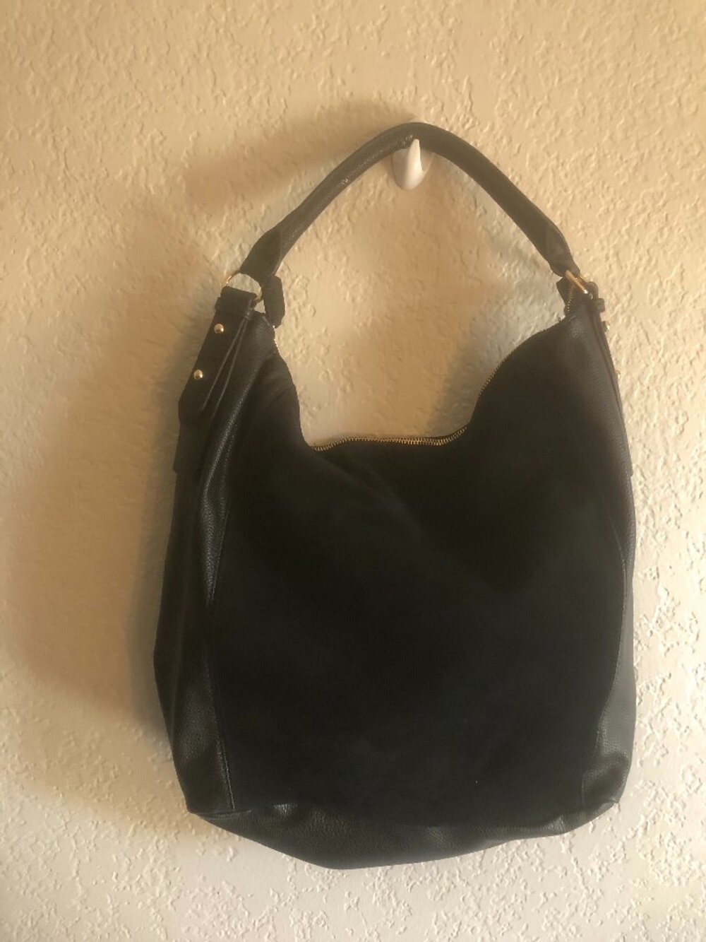 H&M Black Faux Leather, Suede Tote Bag